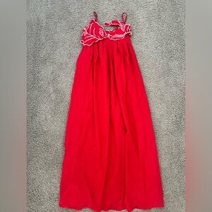 Elegant Red Maxi Dress with Fish Design